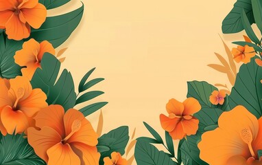 Tropical Flower Frame on Peach Background