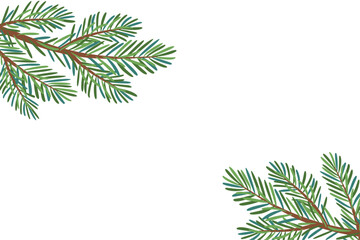 Christmas tree corner decoration. Fir tree branches. Pine, spruce branch. Hand drawn holiday vector illustration isolated on white. For New year, winter season headers, cards, party posters.