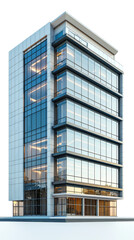 A contemporary office building with a multitude of windows on a transparent background