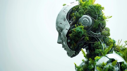 Advanced AI in environmental protection efforts, isolated on white background, eco-friendly, copy space