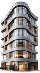 A very tall building with an abundance of windows on a transparent background
