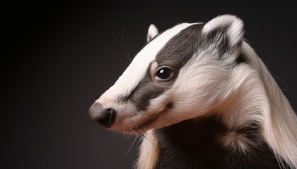 badger close up head on black background