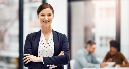 Corporate, office and portrait of woman with smile for business, partnership and consultation....