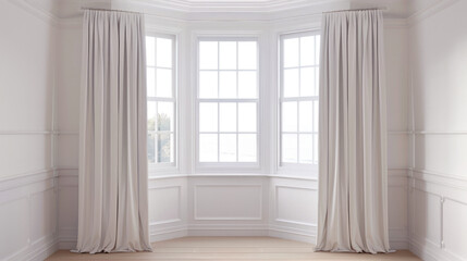 Modern empty room in classic style with window and light curtains, in the house.