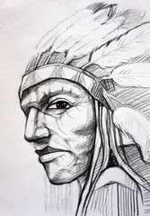 hand drawn sketch drawing    apache  red Indian