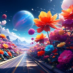 A path full of big flowers