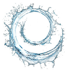 Blue water spinning with small bubbles, flowing in the shape of a wave on a transparent PNG background - Generative AI
