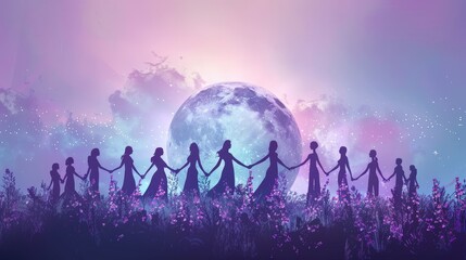 A captivating visual tribute to International Women's Day, showcasing a silhouette of a globe encircled by diverse female figures holding hands, symbolizing global unity and sister