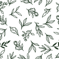 Doodle floral seamless pattern with hand drawn flowers and leaves