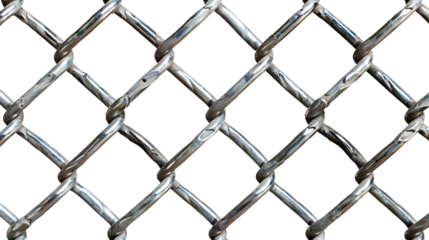 Detailed close up view of a chain link fence without any gaps or damages on a transparent background