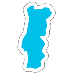 Portugal country silhouette. High detailed map. Solid blue vector sticker with white contour isolated on white background.