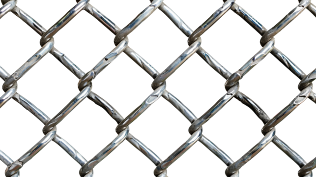 Detailed close up view of a chain link fence without any gaps or damages on a transparent background