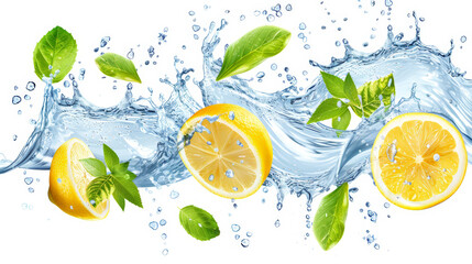 lemon water splash isolated on white background