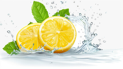 lemon water splash isolated on white background