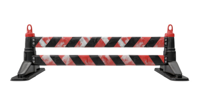 A black and red barricade with two red handles, against a transparent background