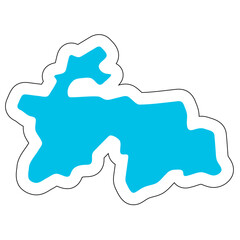 Tajikistan country silhouette. High detailed map. Solid blue vector sticker with white contour isolated on white background.
