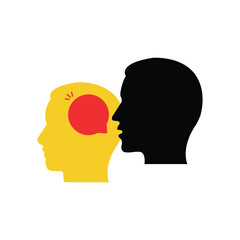 two heads with talk bubble like gossip icon. flat cartoon trend modern simple secret whisper logotype graphic art design isolated on white background.