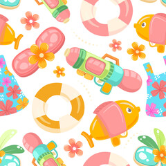 Seamless pattern summer festival elements on white background. Vector illustration.