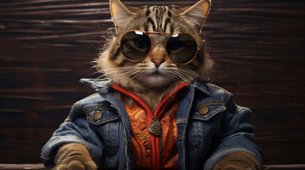 Cute Cat Dressed Up Like a Celebrity with Stylish Attire in Sunglasses