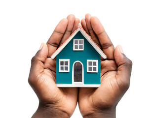 Haus in zwei h&auml;nden isoliert auf wei&szlig;en Hintergrund, Freisteller