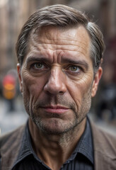 Worldly Wisdom: Portrait of a Thoughtful Elder in Urban Surroundings