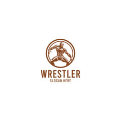 Wrestler vintage logo vector illustration