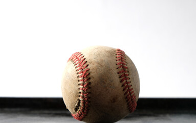 Old baseball ball close up with white background for sport.