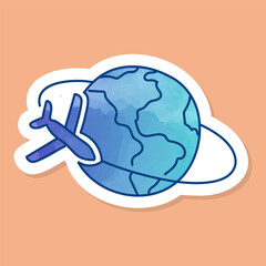 Airplane orbiting earth color sticker