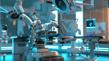 Modern medical technology concept. Surgery operating room with advanced equipment in hospital.