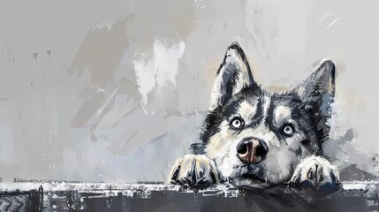 curious husky dog eagerly awaiting tasty treats digital painting