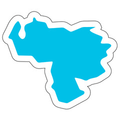 Venezuela country silhouette. High detailed map. Solid blue vector sticker with white contour isolated on white background.