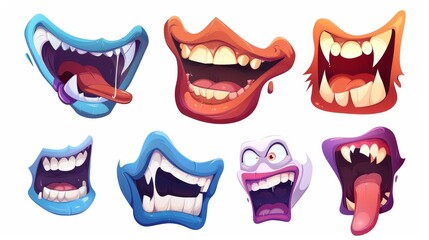 Animated mouths for cartoon characters and English pronunciation signs. Modern set.