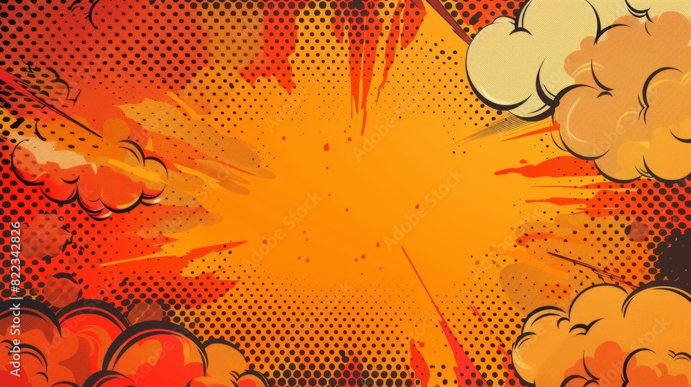 Poster animated comic book page layout background with halftone dots and dynamic action effects