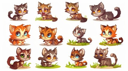 The set contains cute cats and kittens in different emotions and poses.