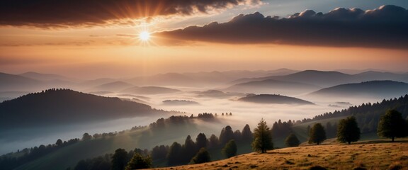 Sky Sunrise Over a Misty Valley Create