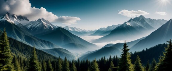 Nature Double Exposure of Mountains and Forest