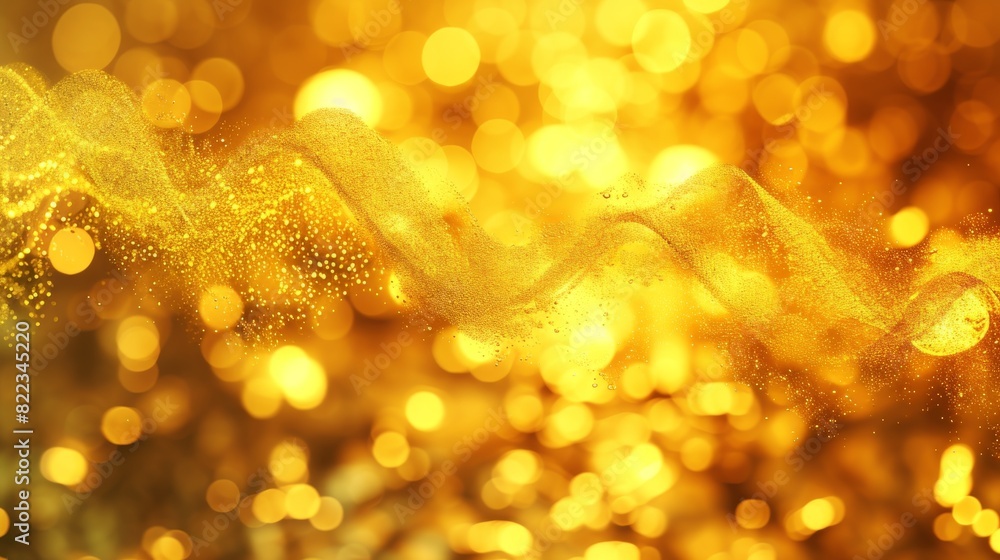 Poster sparkling golden waves flowing smoothly across the frame, highlighted by a myriad of tiny light part