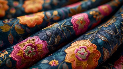 Fototapeta premium Background Texture, Close-up of woven fabric with intricate patterns and rich colors Illustration image,
