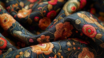 Background Texture, Close-up of woven fabric with intricate patterns and rich colors Illustration image,