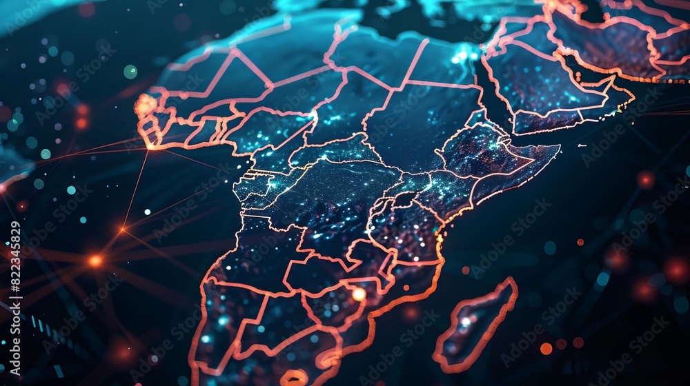 Poster digital map of africa with glowing network connections global technology and communication concept 3