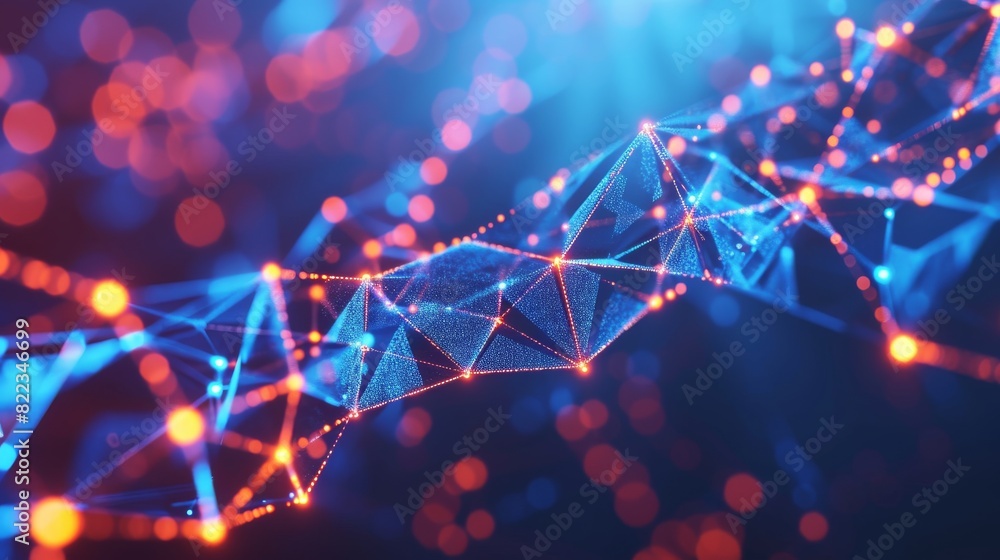 Poster a vibrant abstract background with interconnected blue and red dots representing digital connections