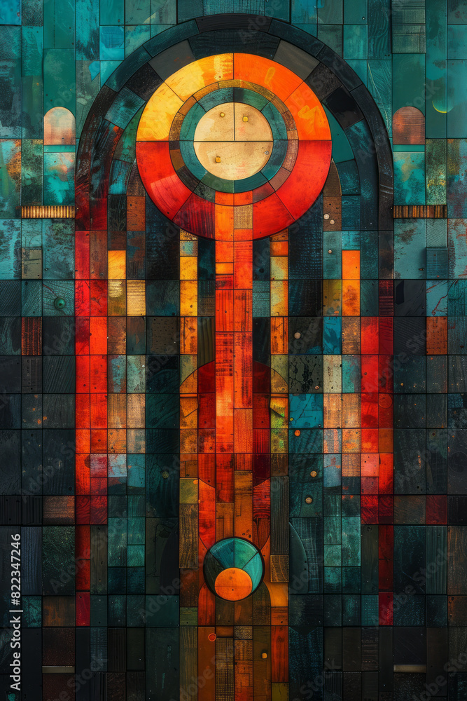 Aufkleber illustration of the number 22, framed by interlocking squares and circles, representing harmony and 