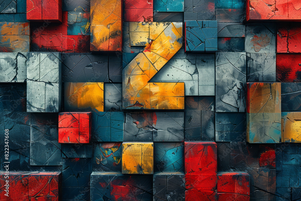 Fototapete illustration of the number 22, embedded in a design of overlapping squares and hexagons, symbolizing
