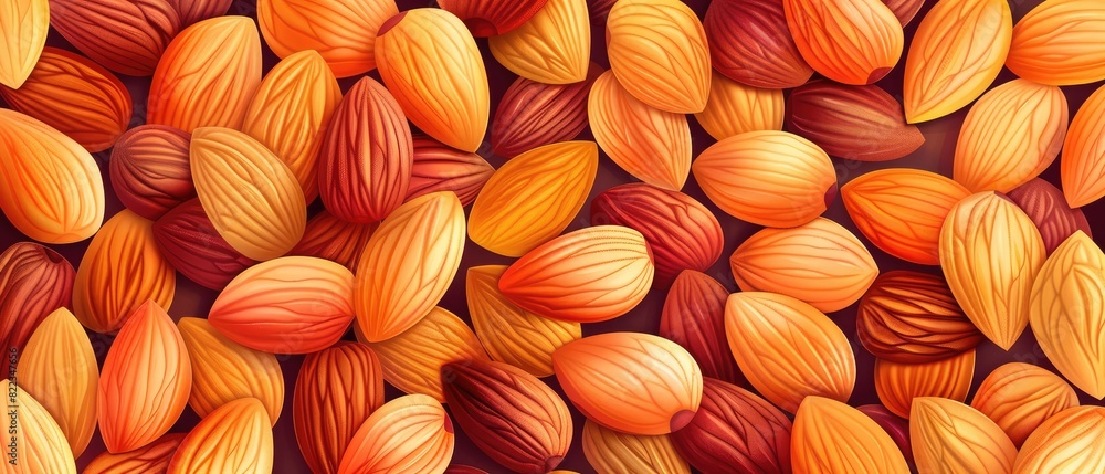 Wall mural background of big raw peeled almonds situated arbitrarily.generative ai - Wall murals