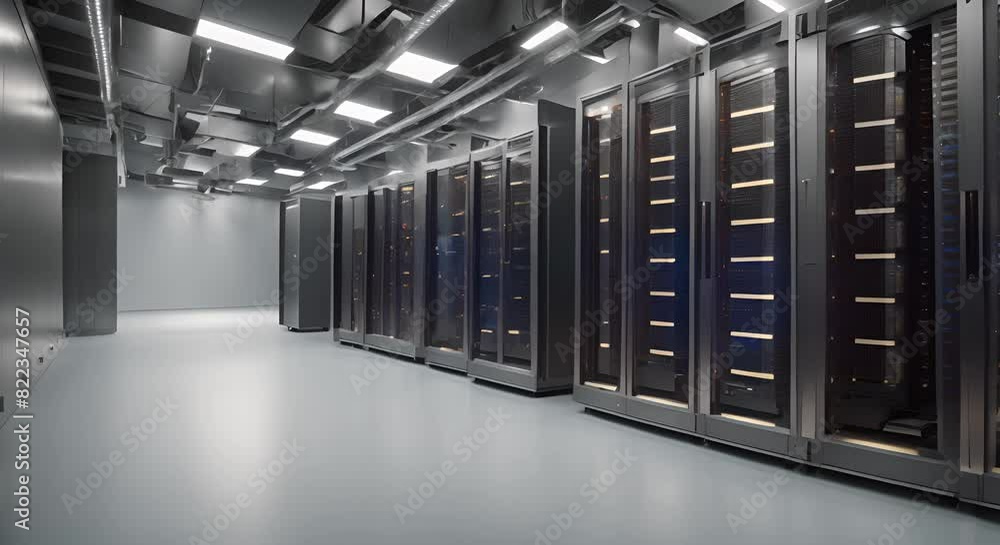 Poster high density server room with rows of servers