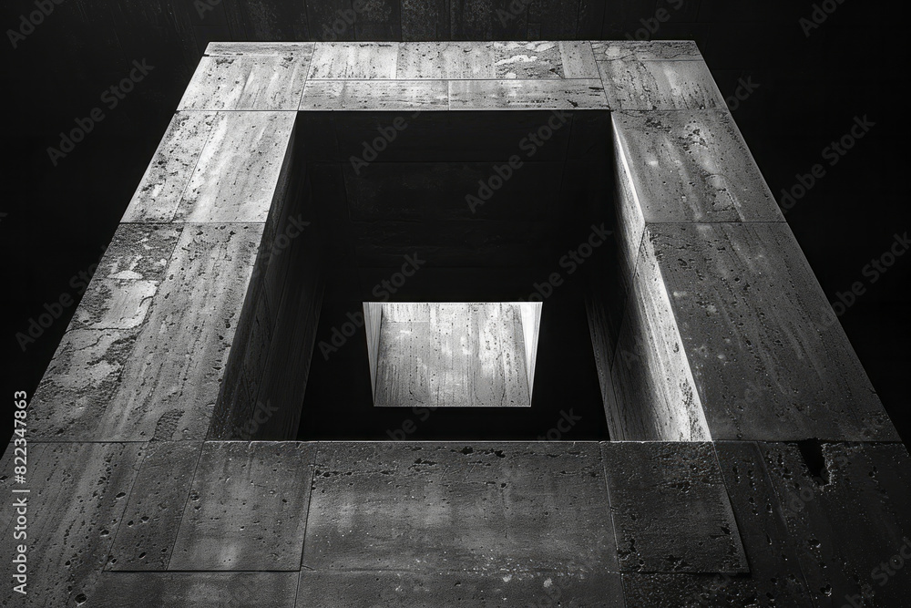 Aufkleber abstract image of the emperor, represented by a solid square, with geometric lines suggesting streng