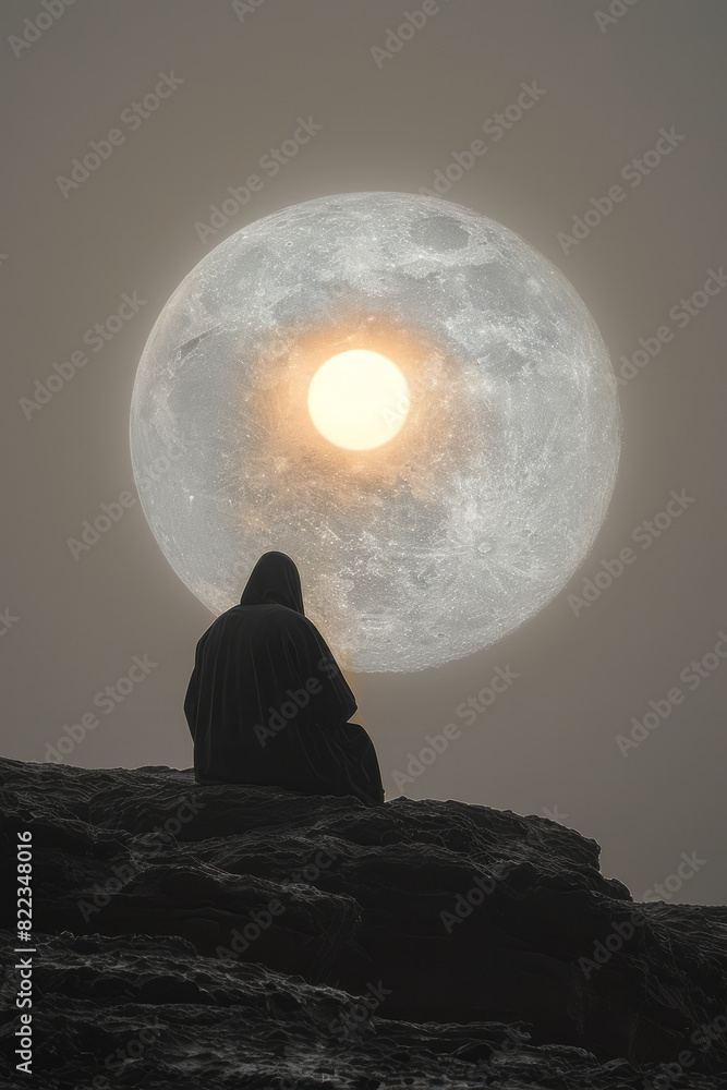 Fototapete artistic rendering of the hermit, shown as a lone, shining star within a circle, surrounded by layer