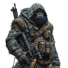 Obraz premium Wild Gorilla cartoon holding guns. A soldier Gorilla cartoon Illustration