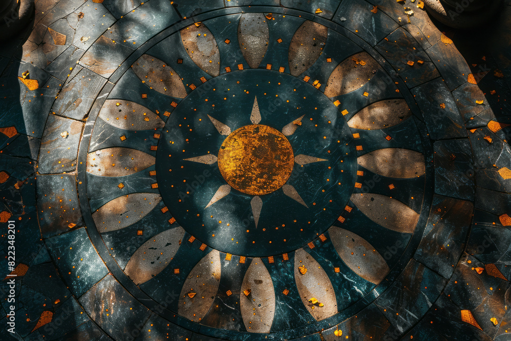 Aufkleber Abstract depiction of The World, represented by a circle encompassing various shapes and patterns, symbolizing completion and unity,
