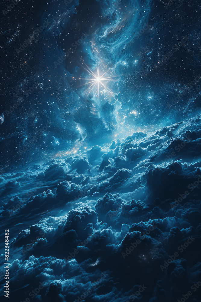 Poster Artistic rendering of The Hermit (card 9) with a lone star in the vastness of space, symbolizing introspection and cosmic solitude,